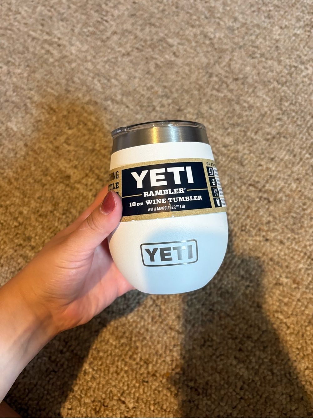 NEW Yeti White 10oz Rambler Wine Tumbler with Silver Rim